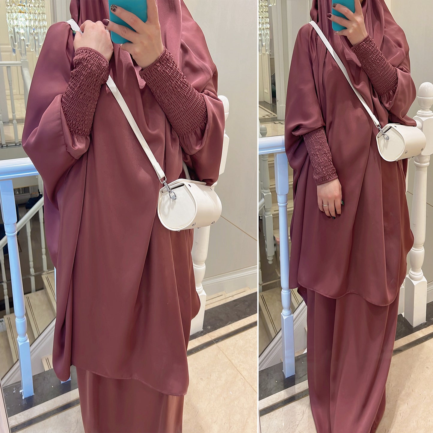 #618 satin velvet 2 pcs Jilbab with pocket