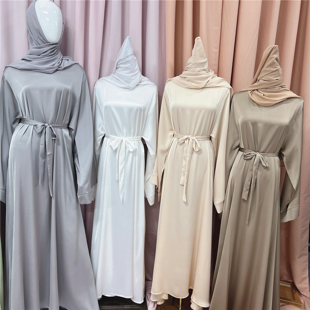 #503 Satin closed abaya with hijabs