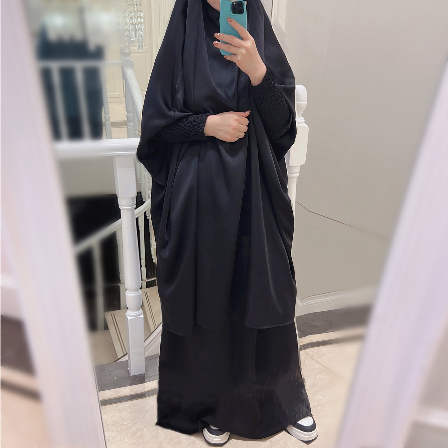 #618 satin velvet 2 pcs Jilbab with pocket