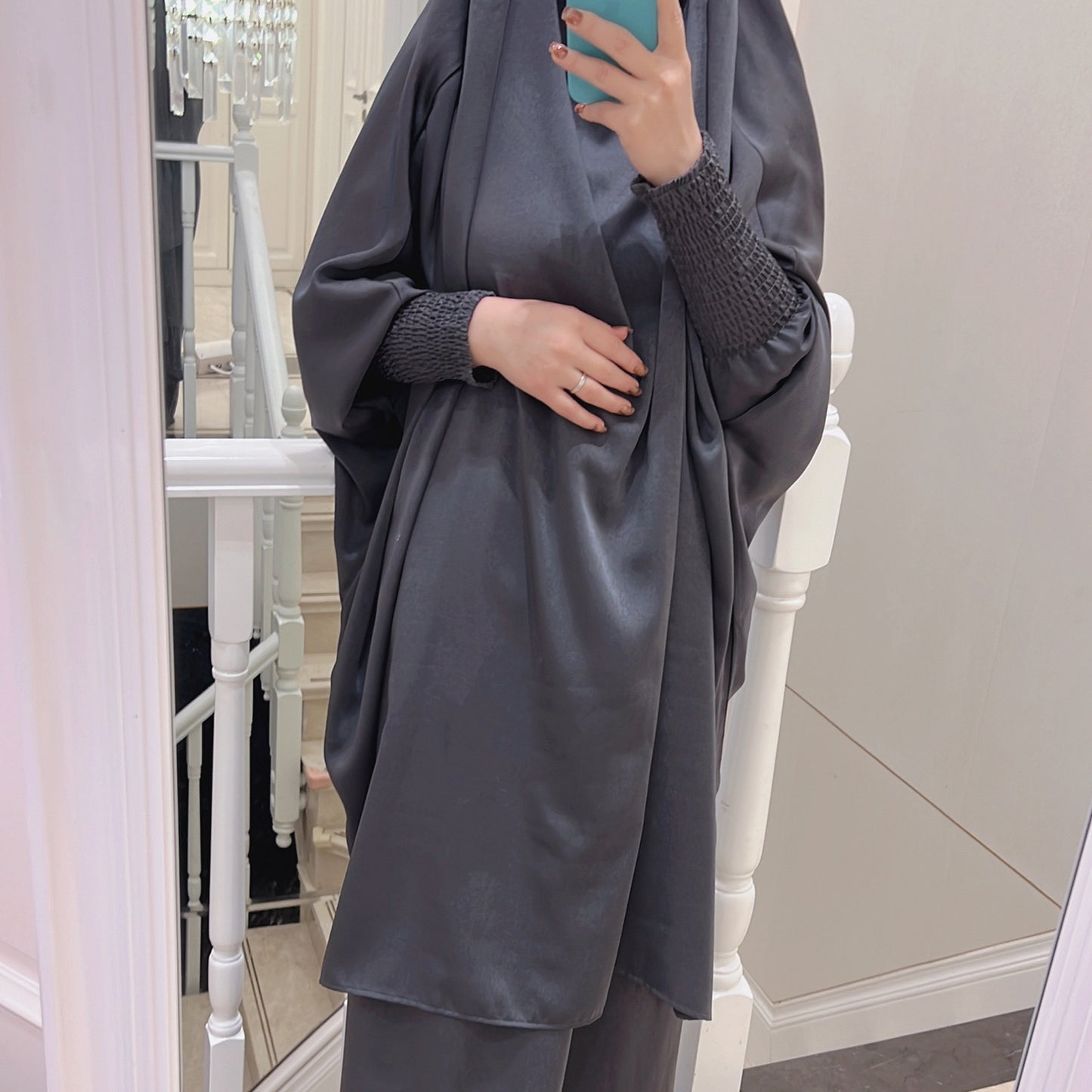 #618 satin velvet 2 pcs Jilbab with pocket