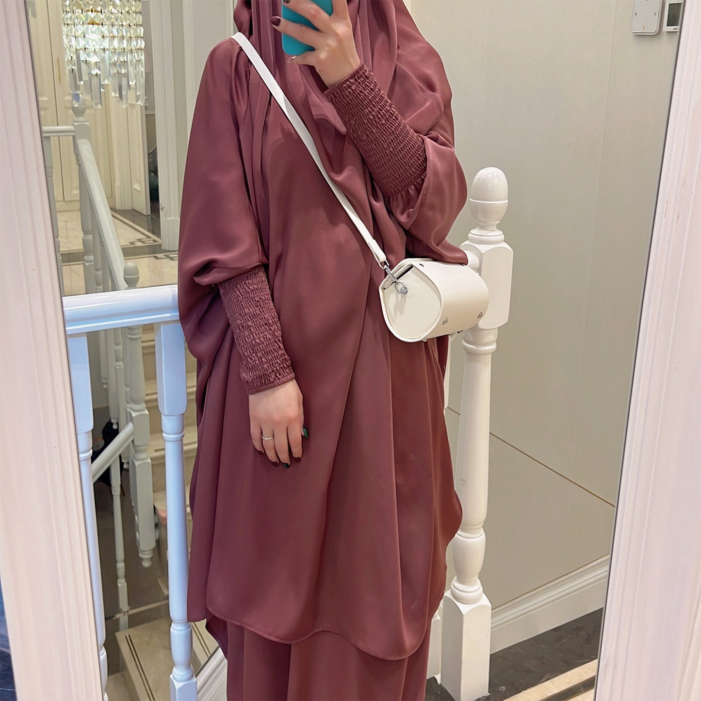 #618 satin velvet 2 pcs Jilbab with pocket