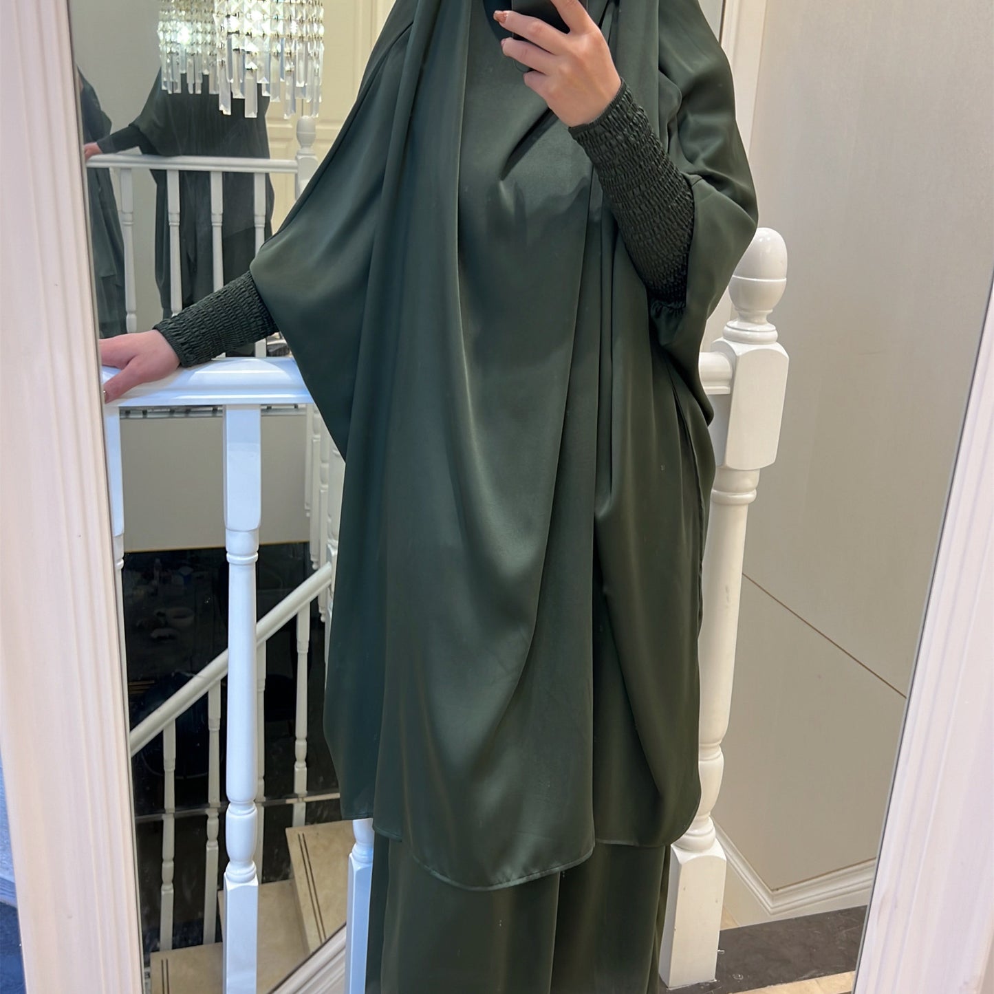 #618 satin velvet 2 pcs Jilbab with pocket