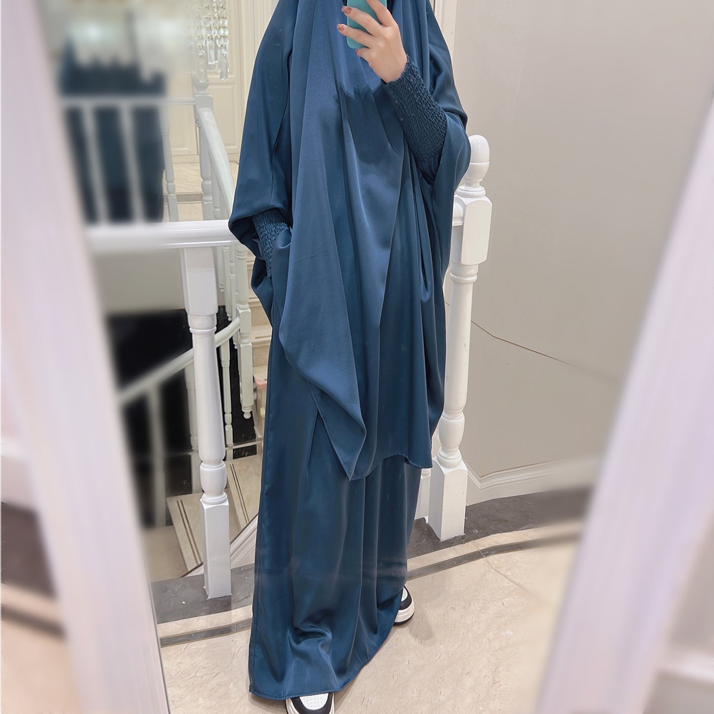 #618 satin velvet 2 pcs Jilbab with pocket