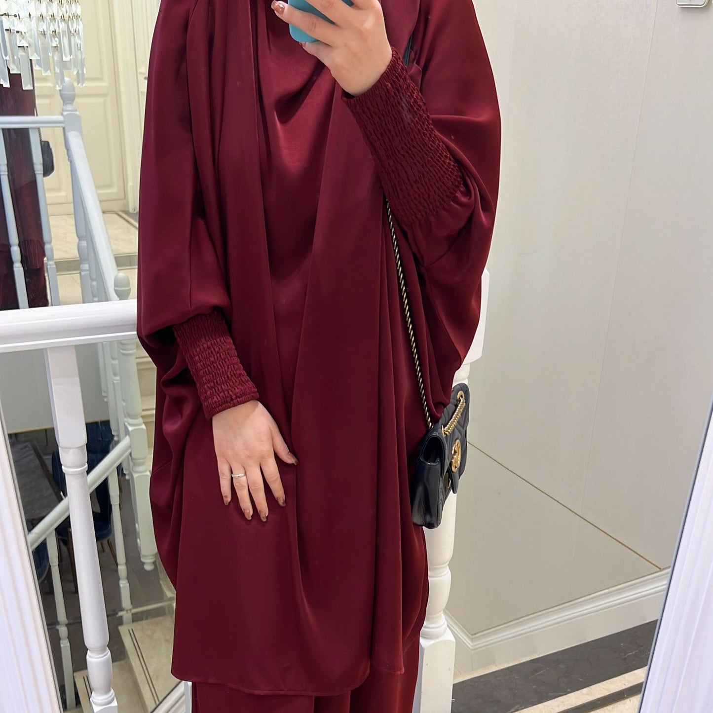 #618 satin velvet 2 pcs Jilbab with pocket