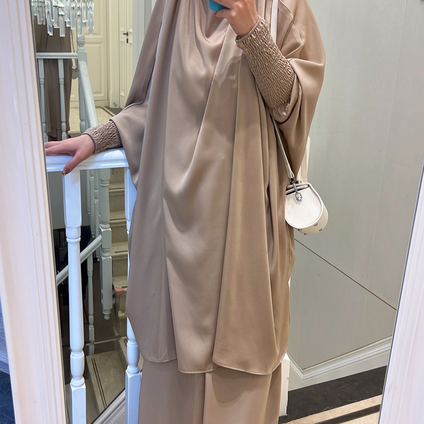 #618 satin velvet 2 pcs Jilbab with pocket