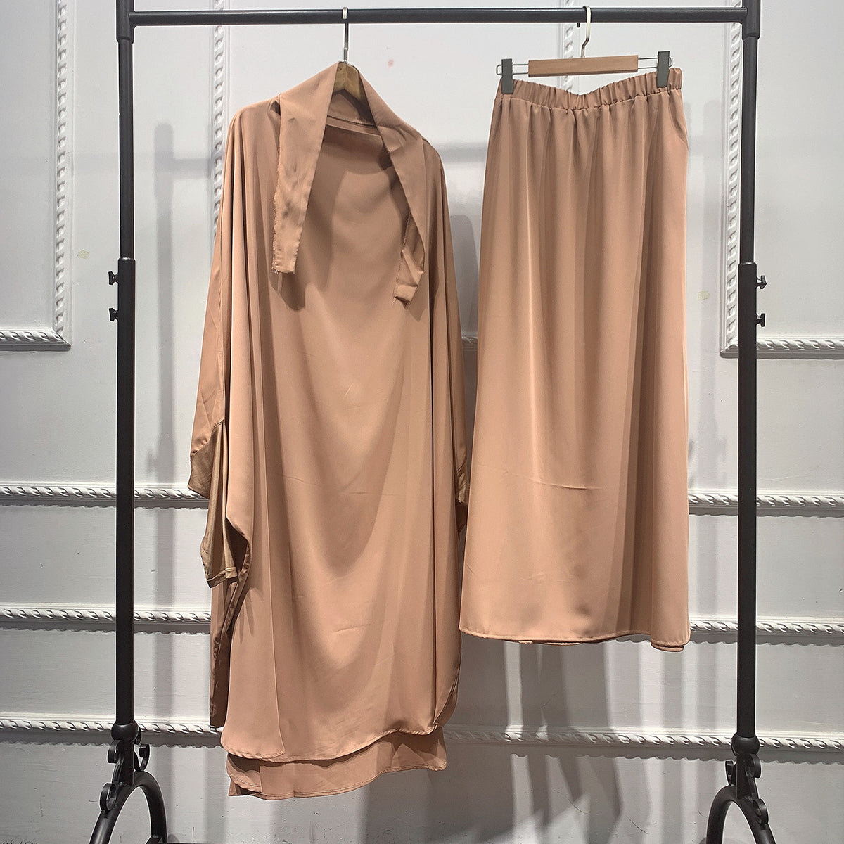 #423 2 pieces Jilbab Hooded Solid Colour Nida material