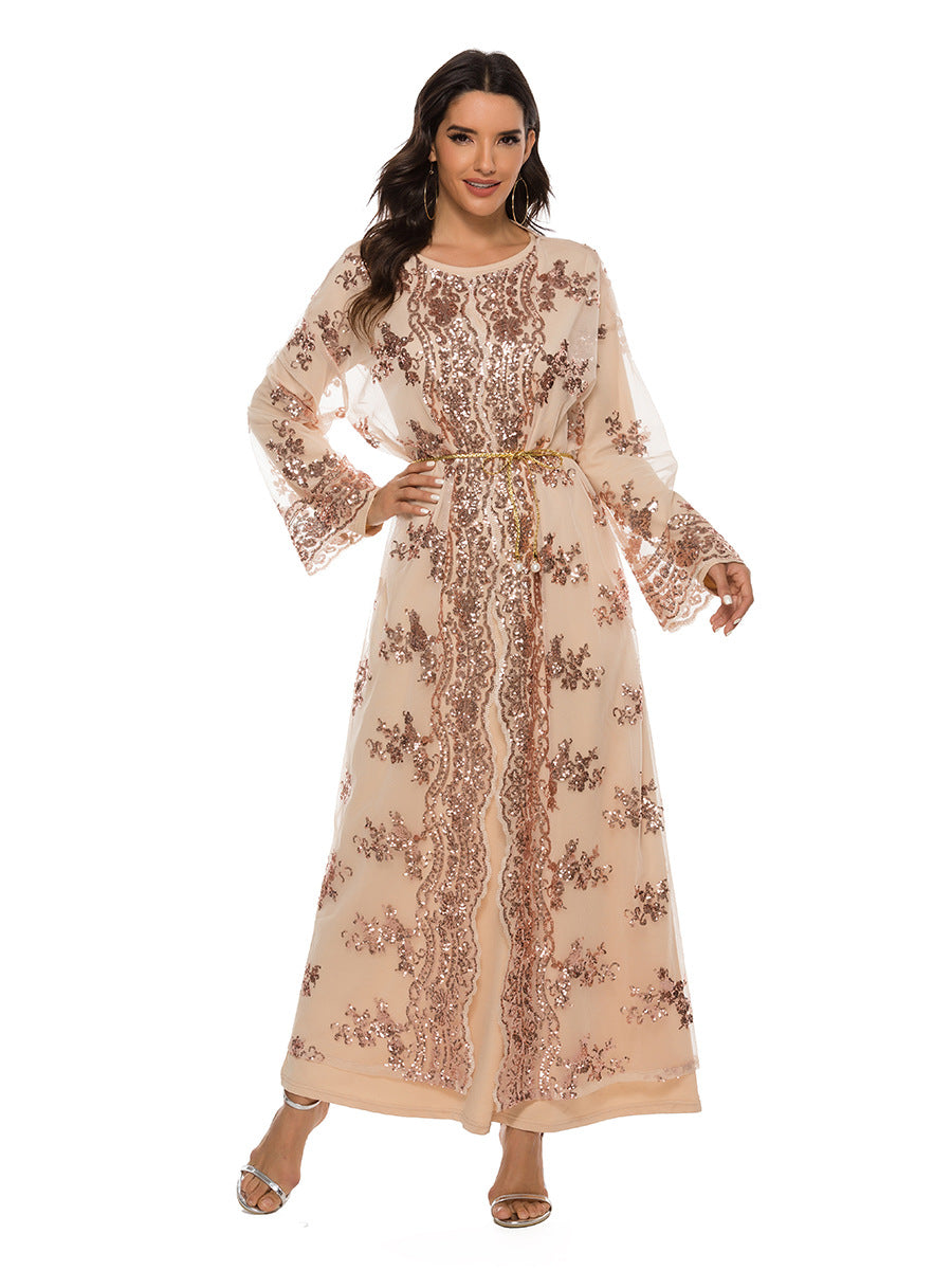 #208 sequin embroidery open abaya