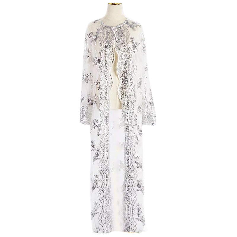 #208 sequin embroidery open abaya