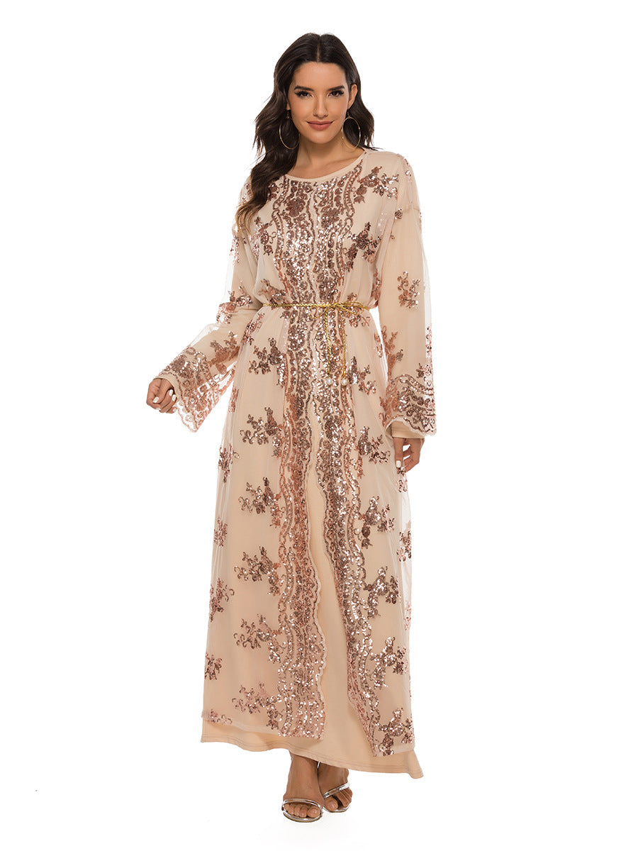 #208 sequin embroidery open abaya