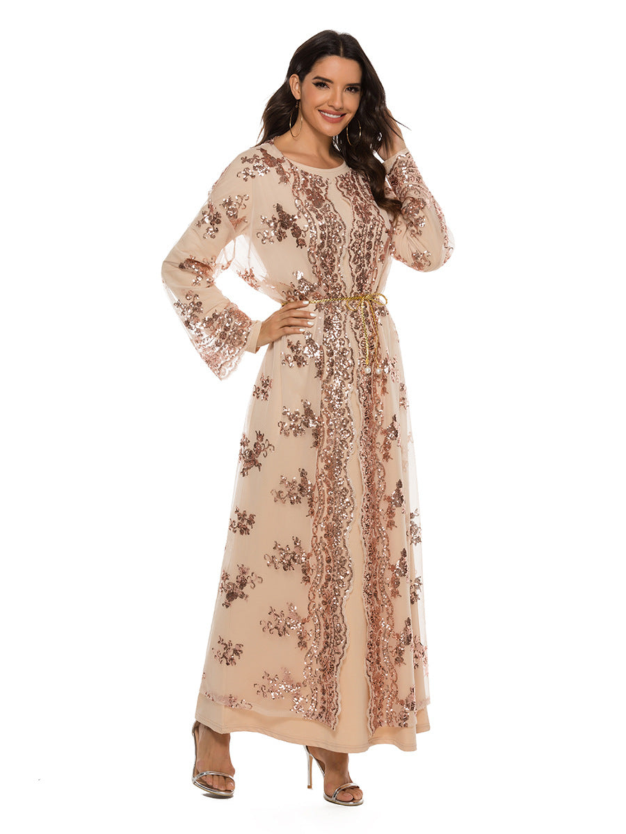 #208 sequin embroidery open abaya