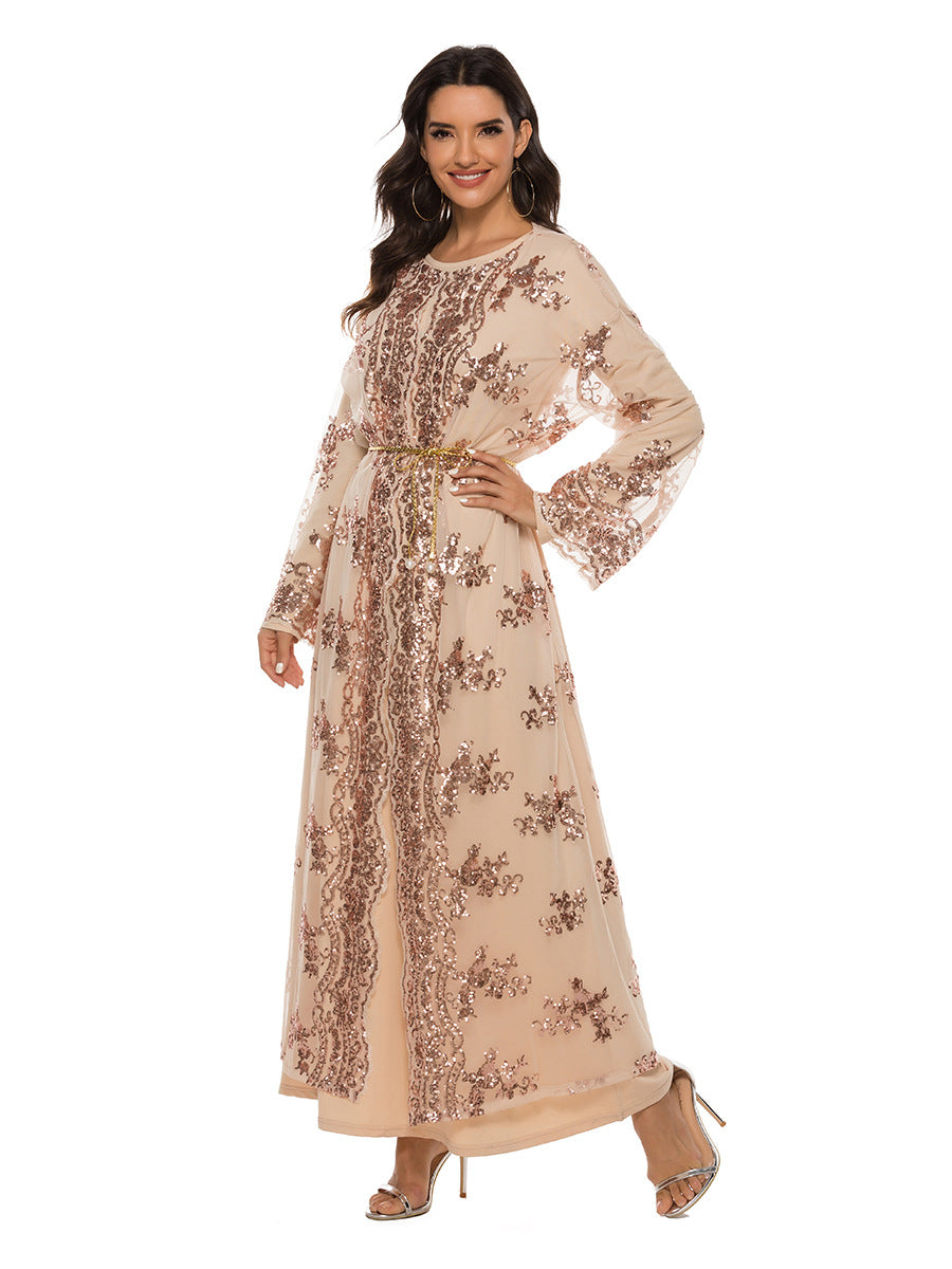 #208 sequin embroidery open abaya