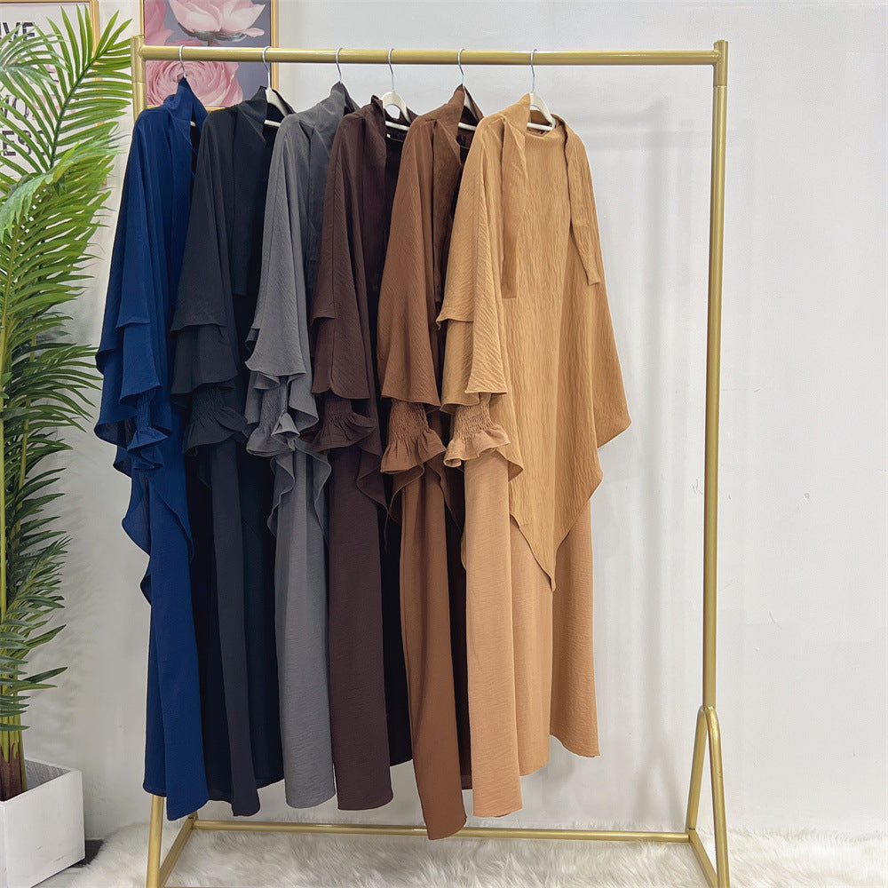 #591 lady slip abaya ruffled sleeve crepe material