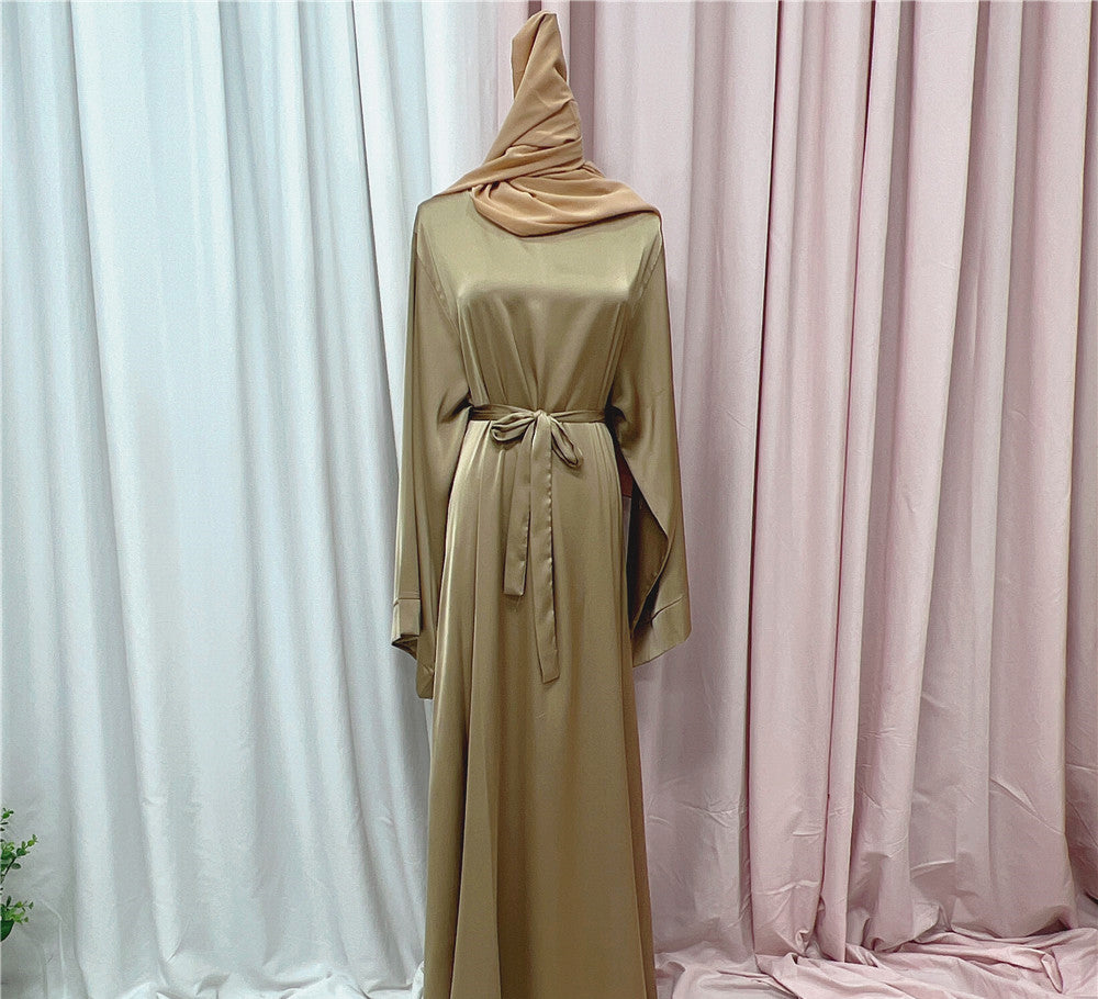 #503 Satin closed abaya with hijabs