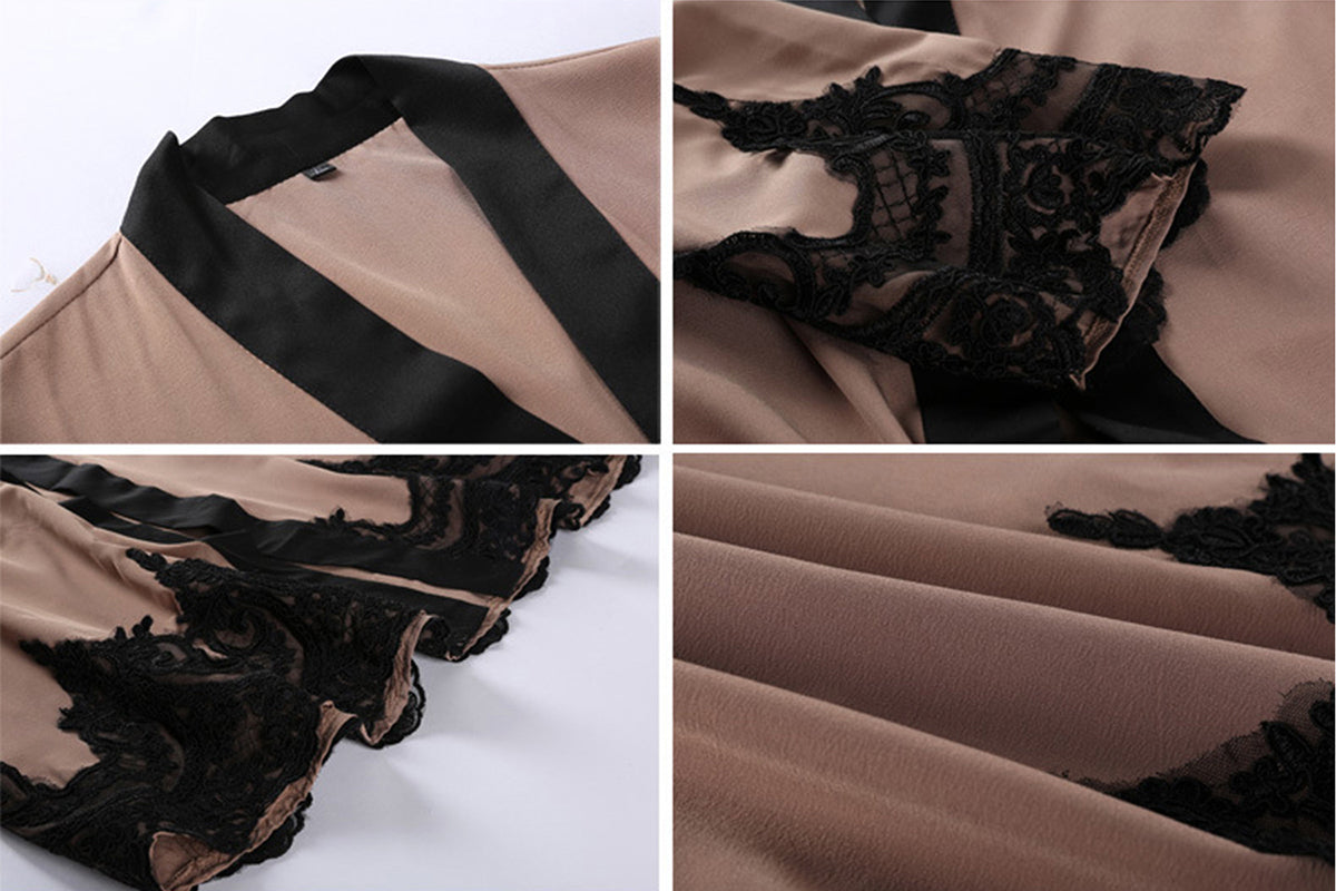 #1545 Black Lace Embroidery Open Abaya