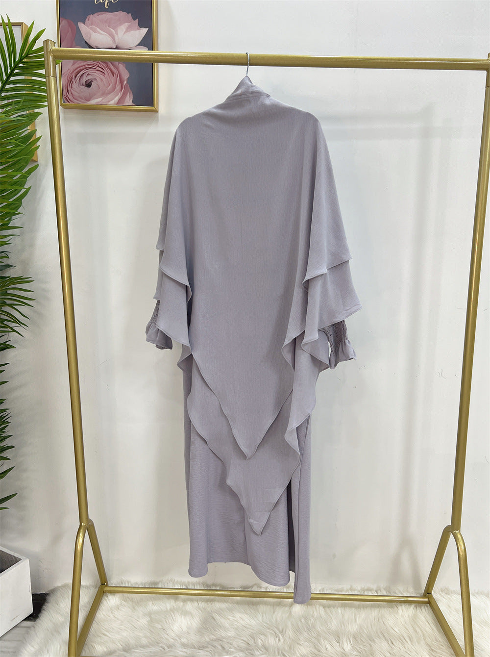 #591 lady slip abaya ruffled sleeve crepe material