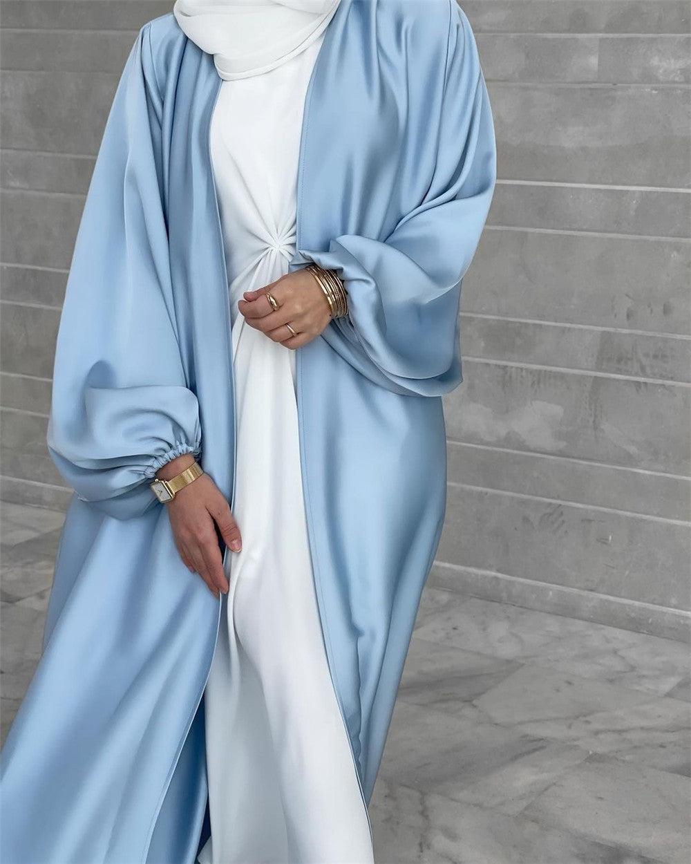 #507 satin open abaya with pocket