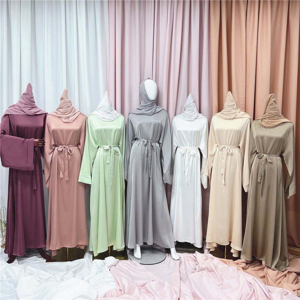 #503 Satin closed abaya with hijabs