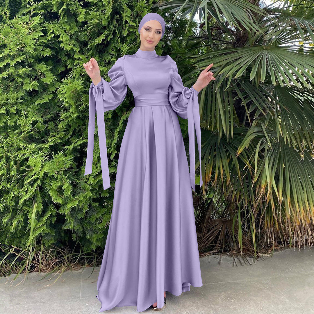 #488 women lady dress beautiful abaya beige violet