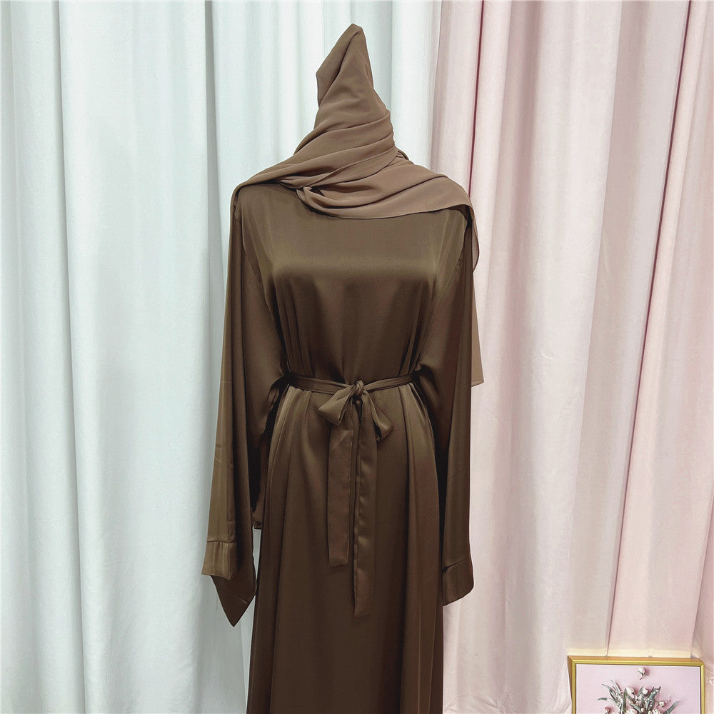 #503 Satin closed abaya with hijabs