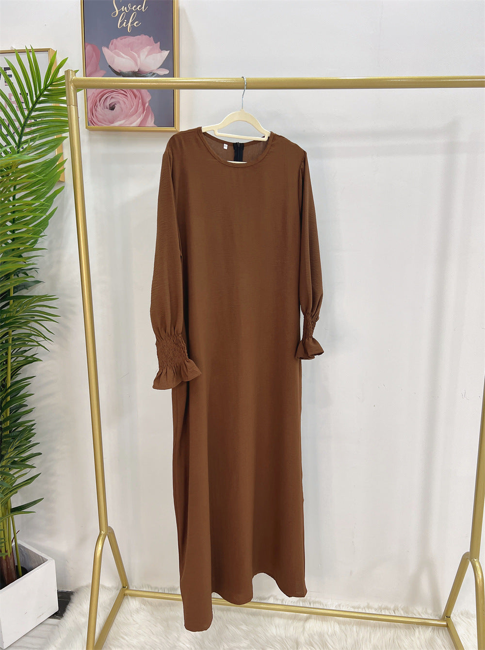 #591 lady slip abaya ruffled sleeve crepe material