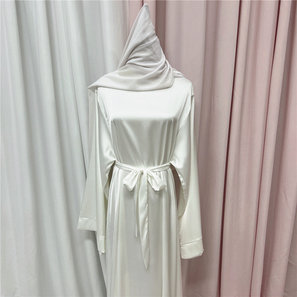 #503 Satin closed abaya with hijabs