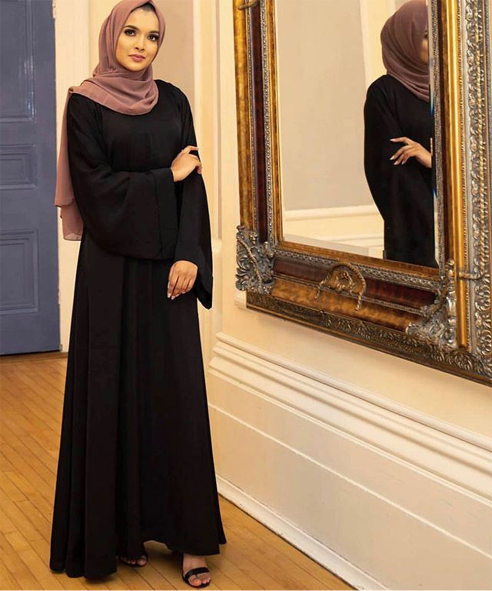 #6394 Solid Color Closed Abaya Loose+Belt