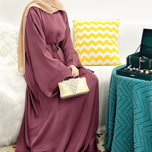 #503 Satin closed abaya with hijabs