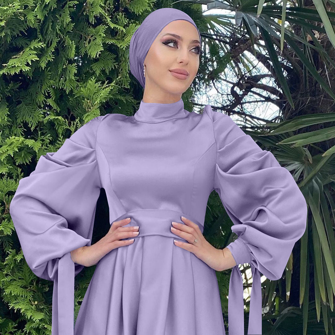 #488 women lady dress beautiful abaya beige violet