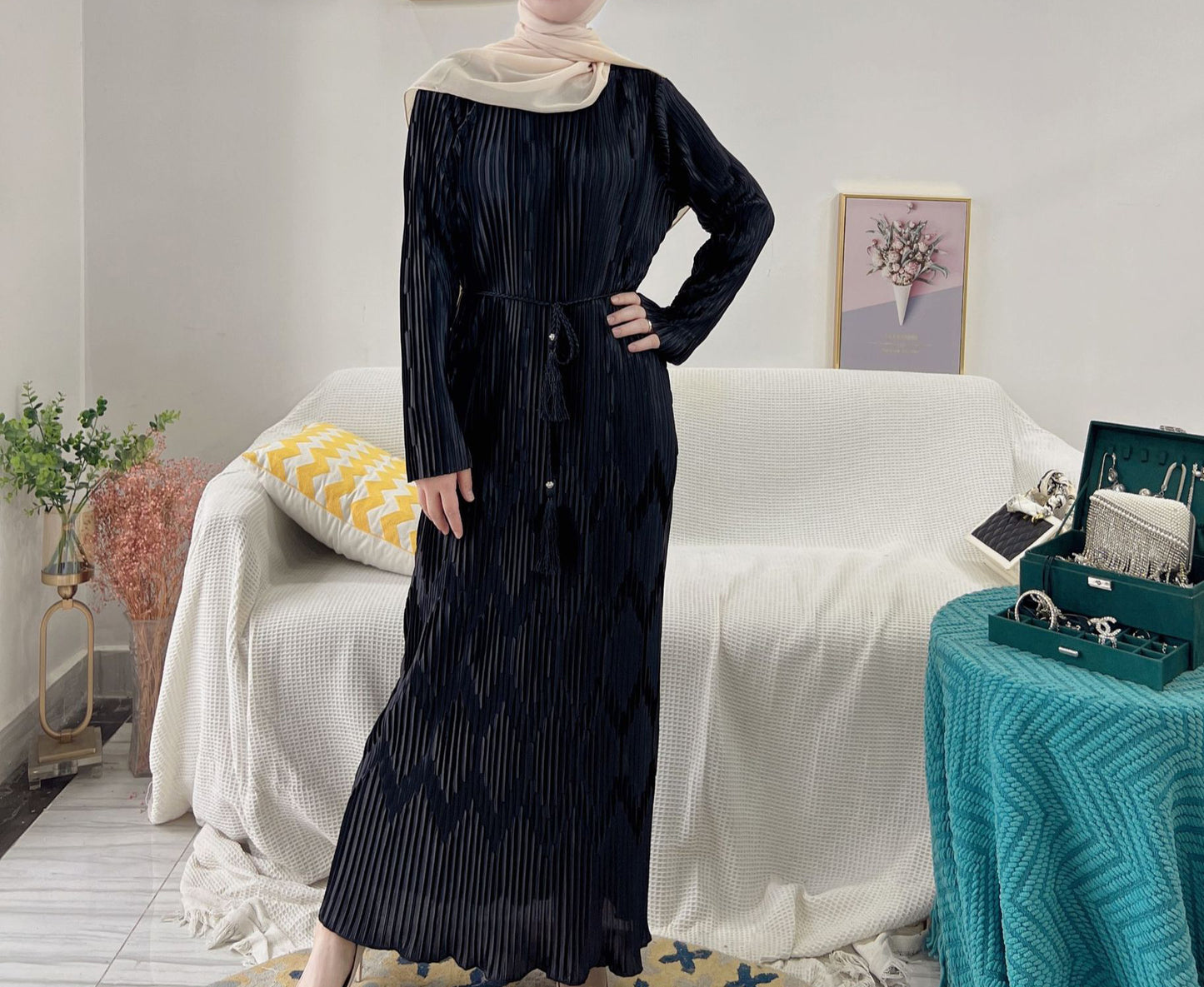 #520 women lady dress beautiful abaya Brown Navy