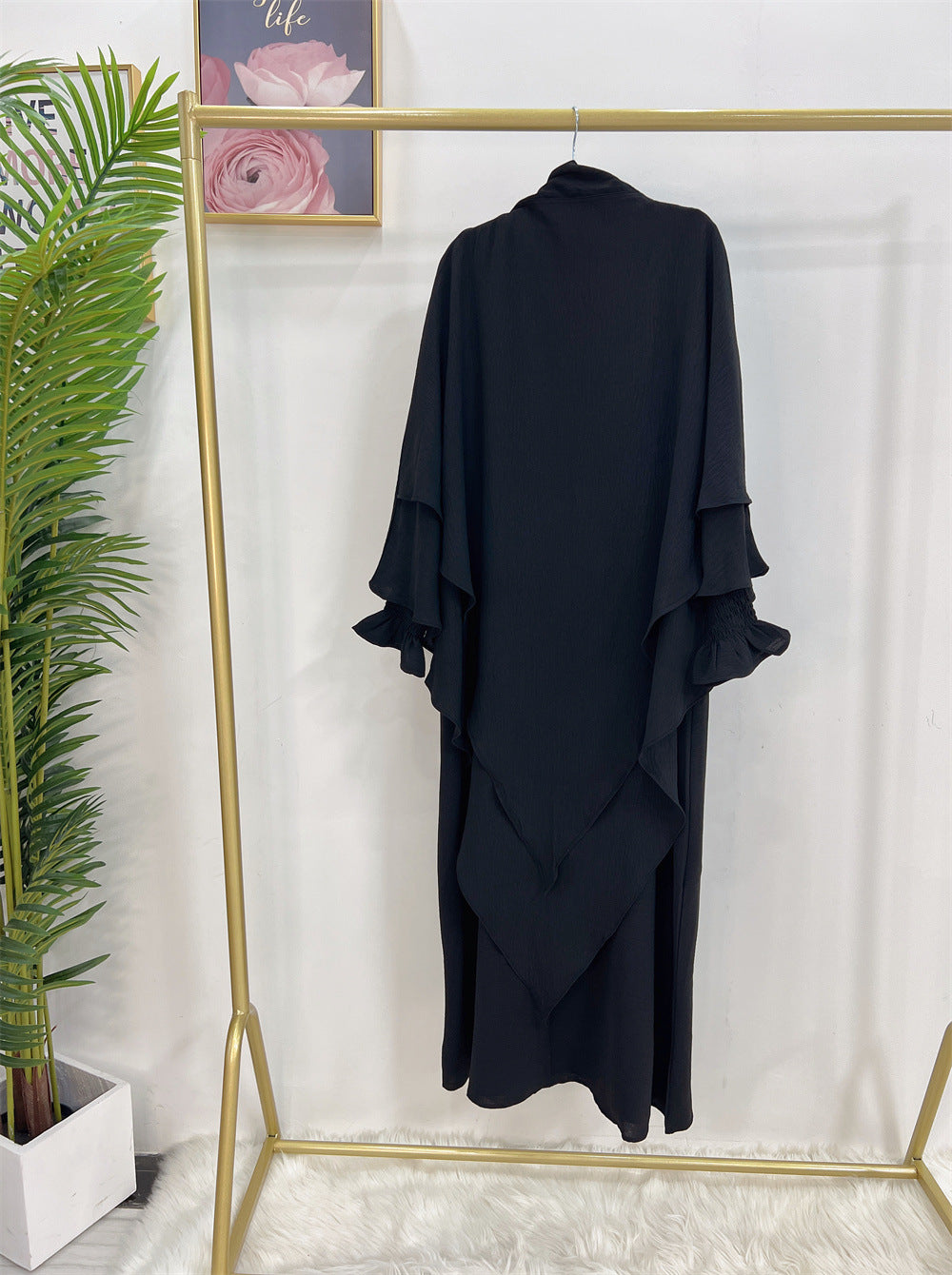 #591 lady slip abaya ruffled sleeve crepe material