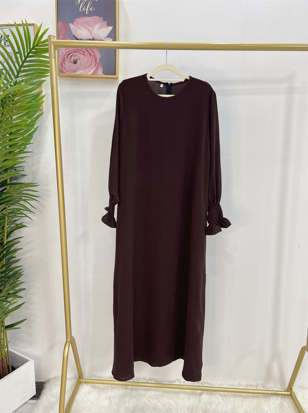 #591 lady slip abaya ruffled sleeve crepe material