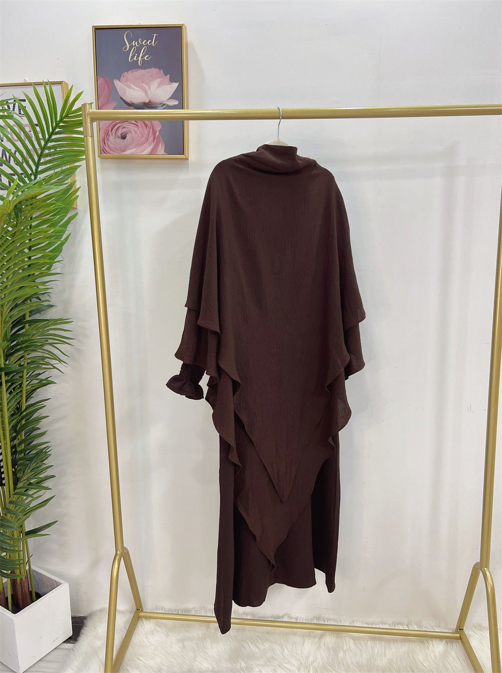 #591 lady slip abaya ruffled sleeve crepe material