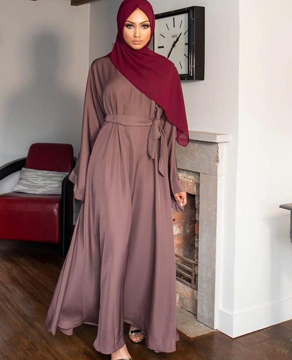 #6394 Solid Color Closed Abaya Loose+Belt