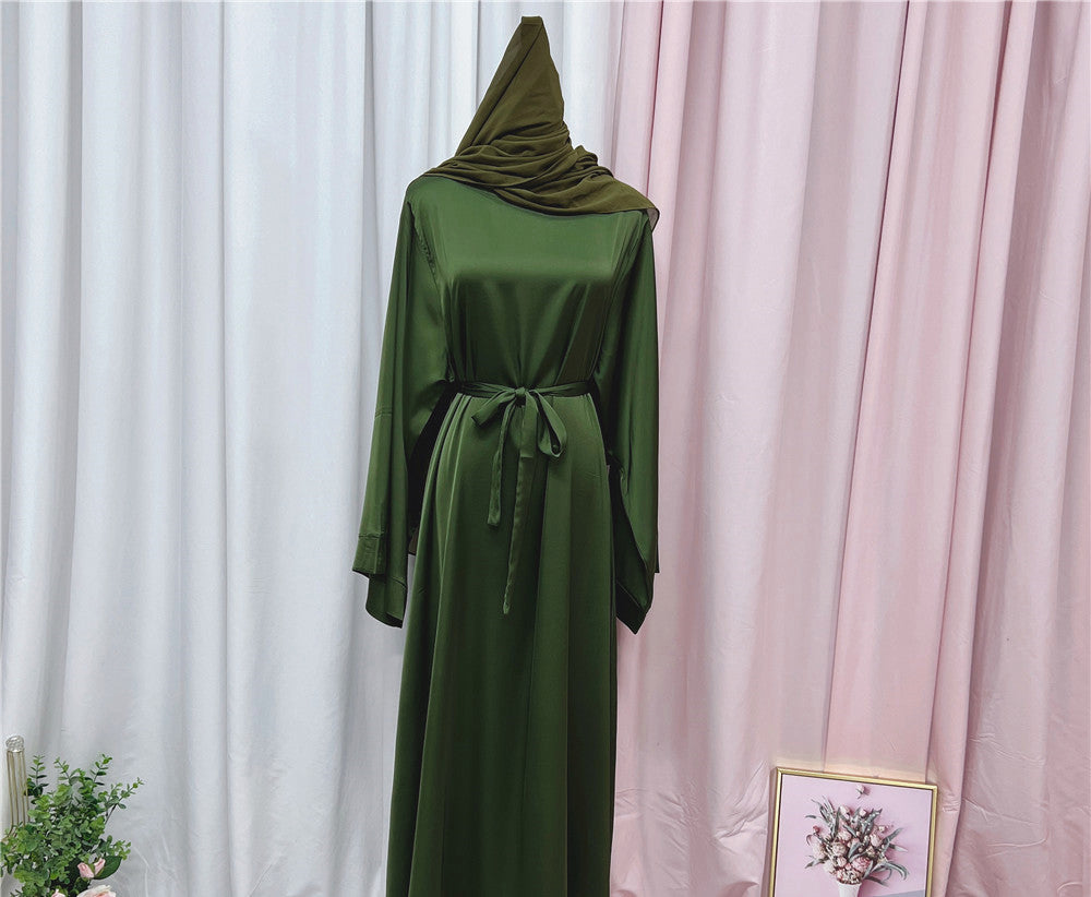 #503 Satin closed abaya with hijabs