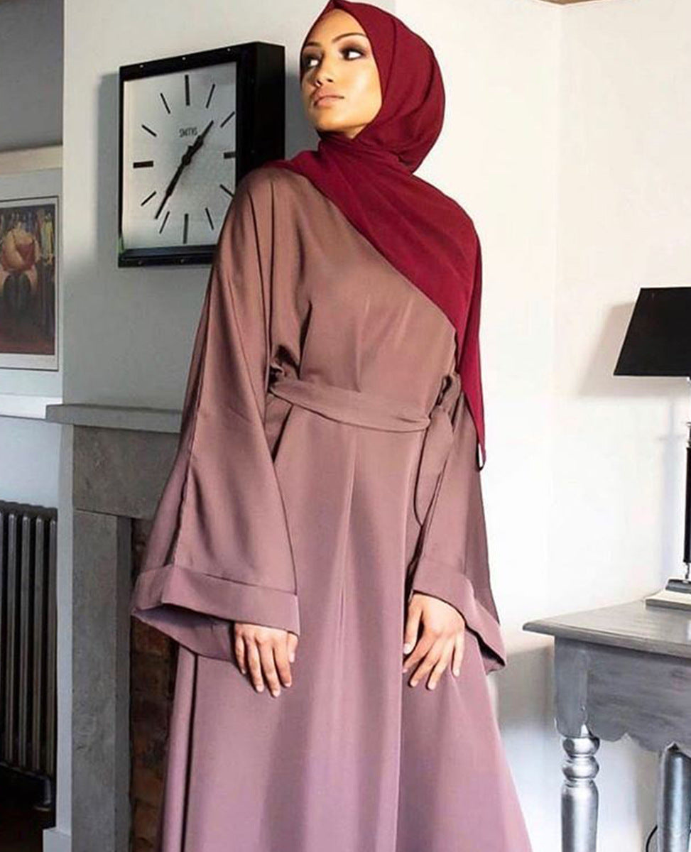 #6394 Solid Color Closed Abaya Loose+Belt