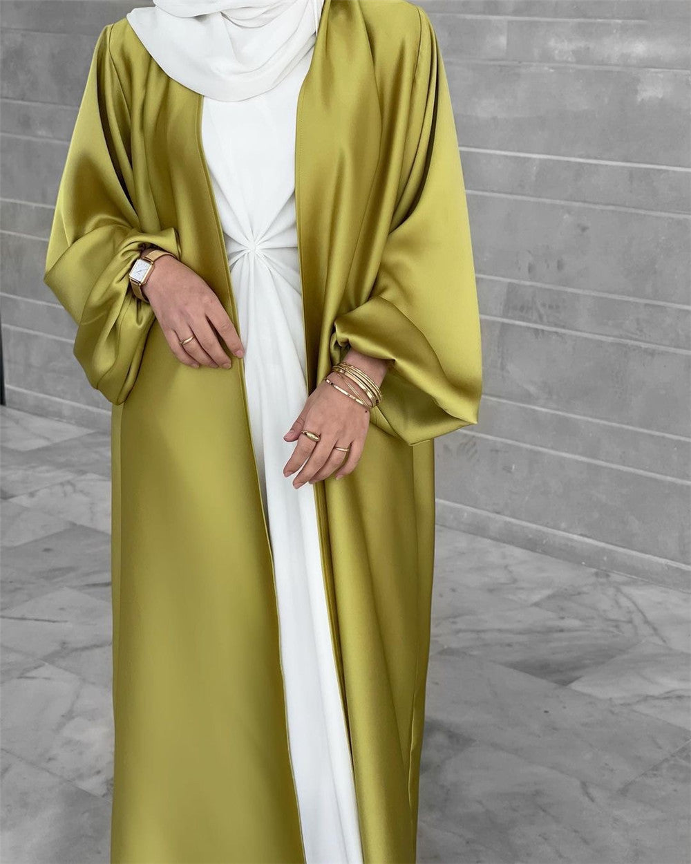 #507 satin open abaya with pocket