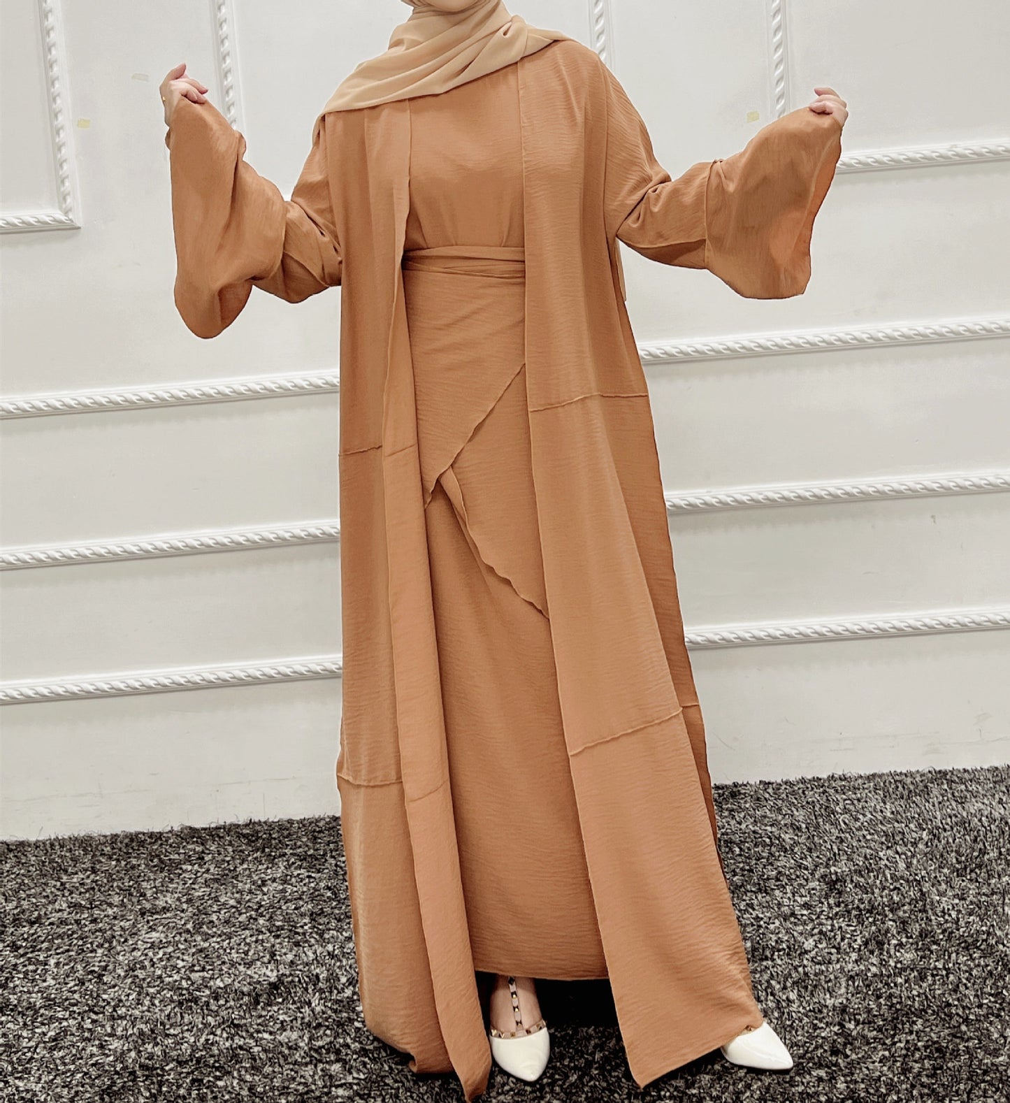 #509 3pc open abaya lady women