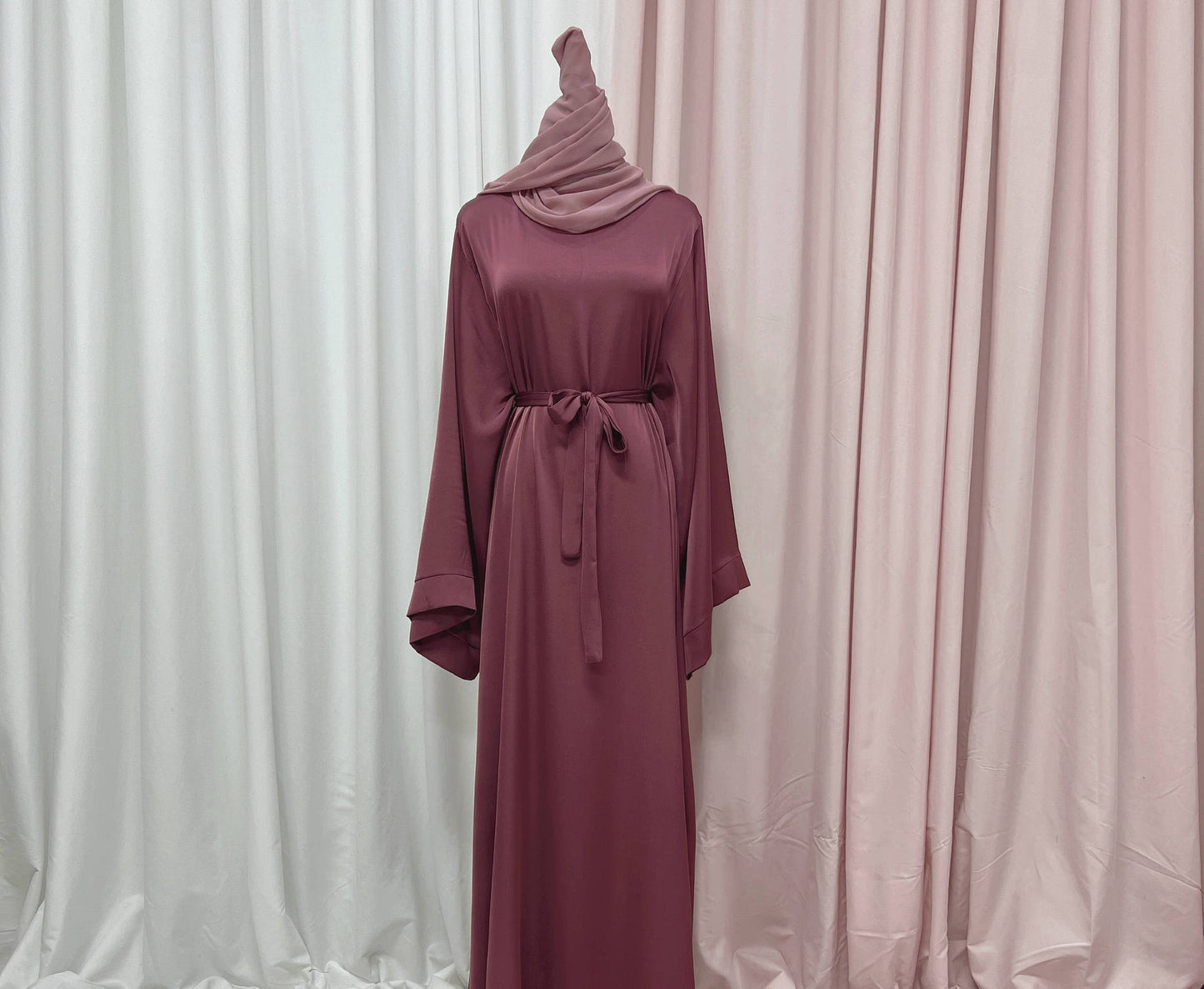 #503 Satin closed abaya with hijabs