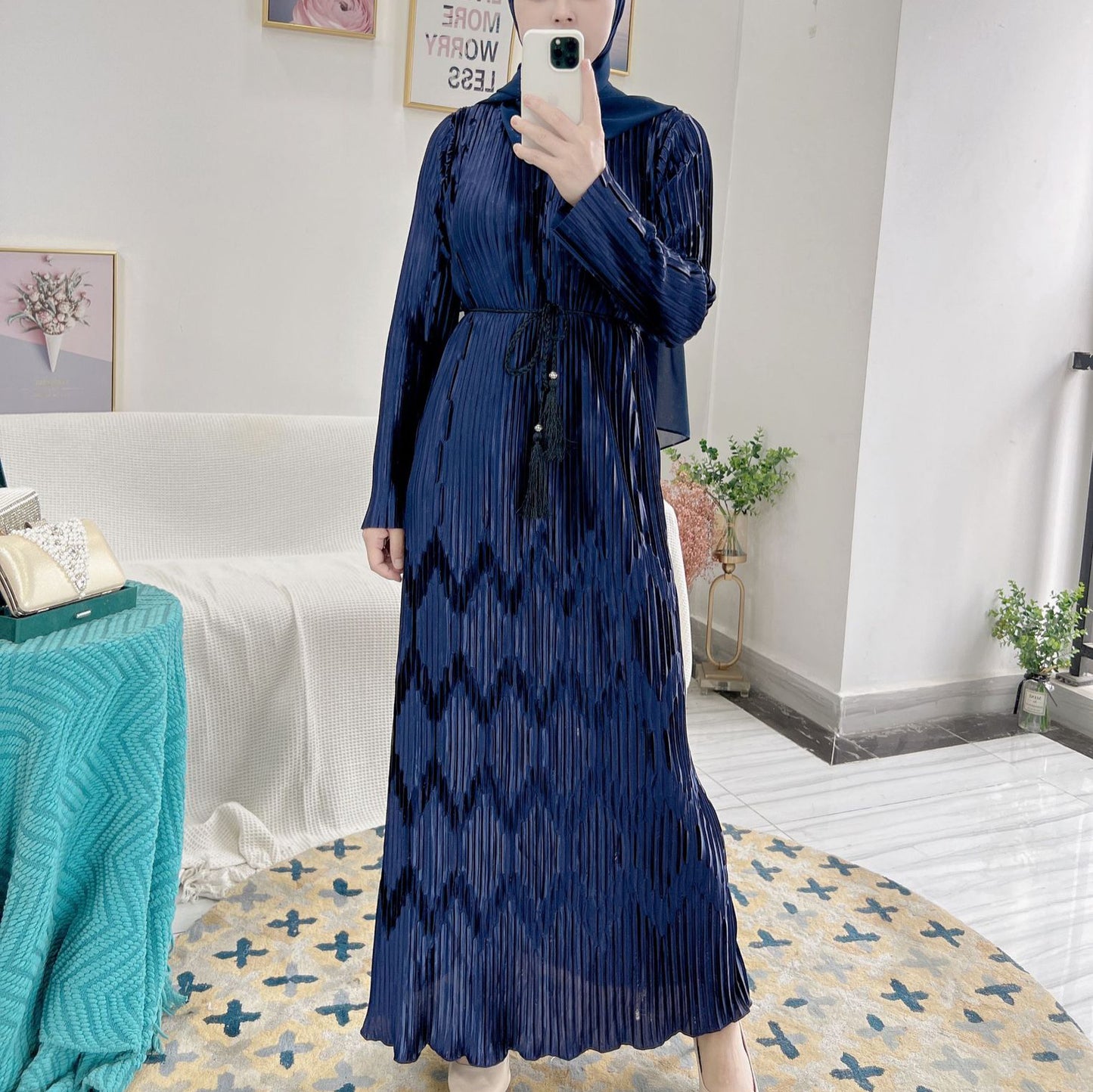 #520 women lady dress beautiful abaya Brown Navy