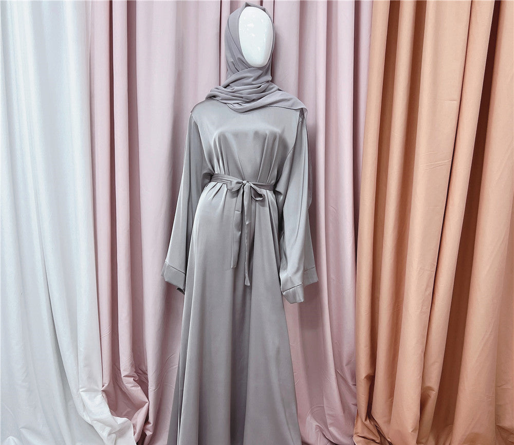 #503 Satin closed abaya with hijabs