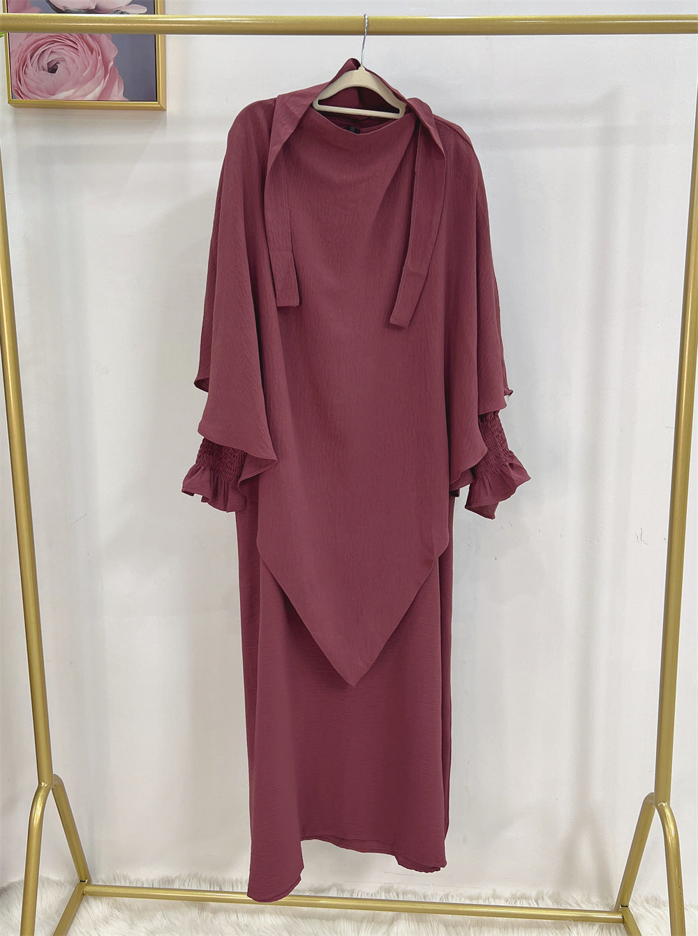 #591 lady slip abaya ruffled sleeve crepe material