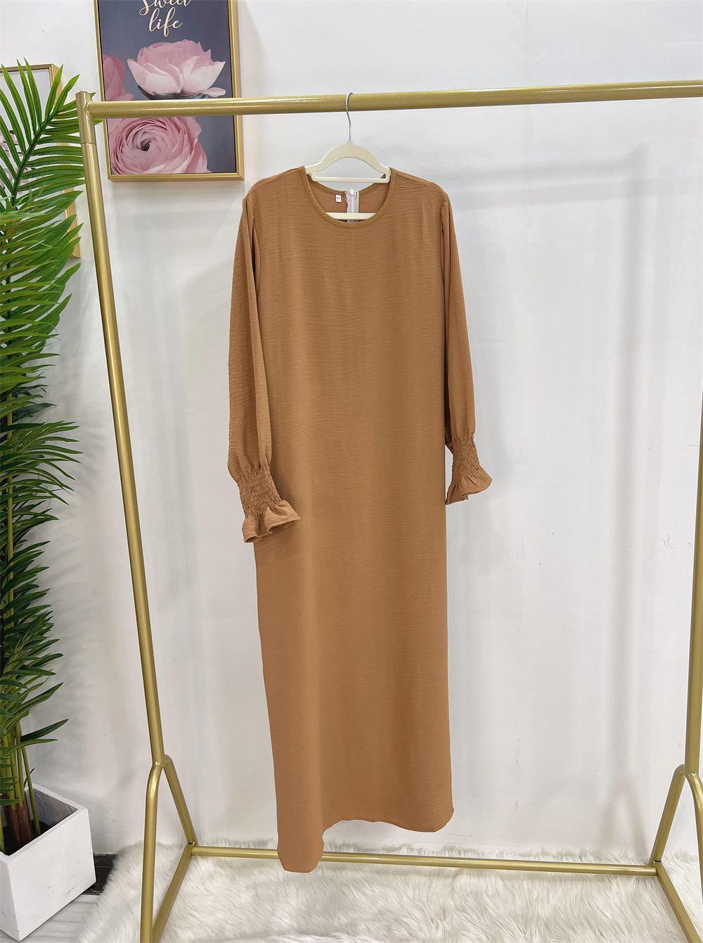 #591 lady slip abaya ruffled sleeve crepe material