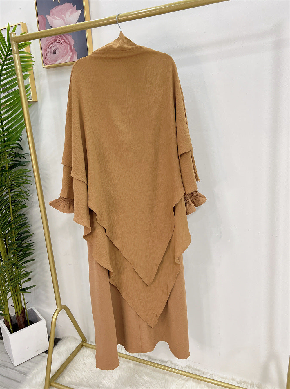 #591 lady slip abaya ruffled sleeve crepe material