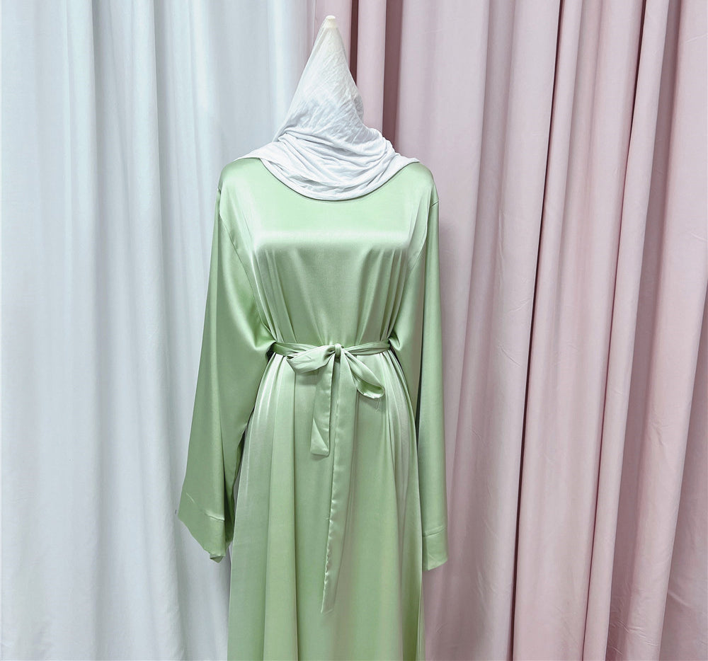 #503 Satin closed abaya with hijabs