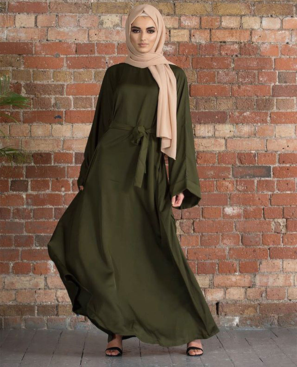 #6394 Solid Color Closed Abaya Loose+Belt