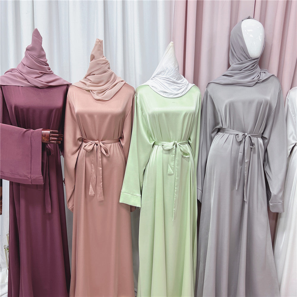 #503 Satin closed abaya with hijabs