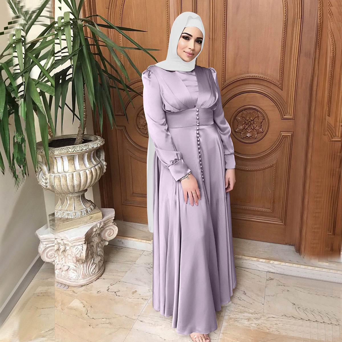 #412 muslim lady dress satin elegant long dress