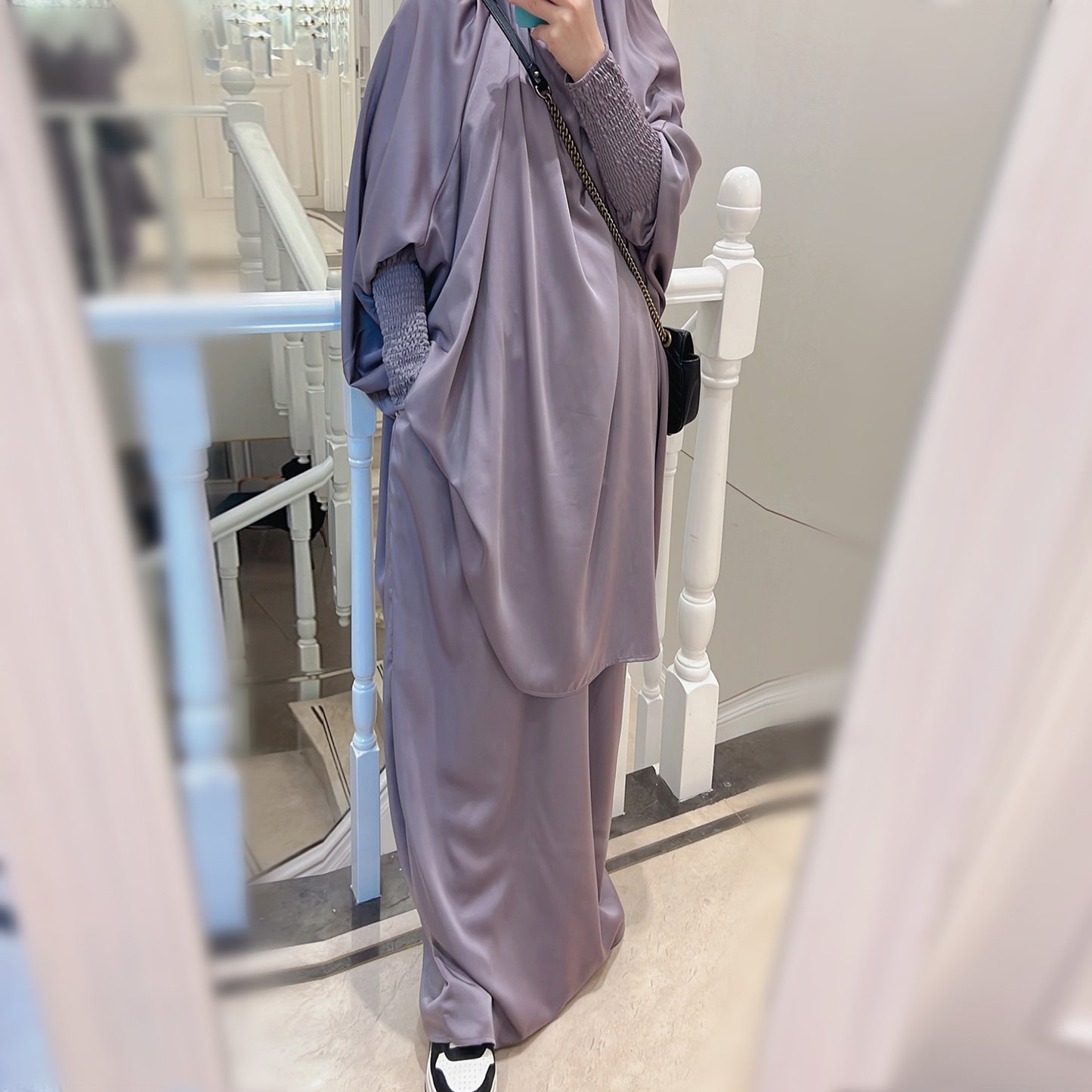 #618  satin velvet 2 pcs Jilbab with pocket