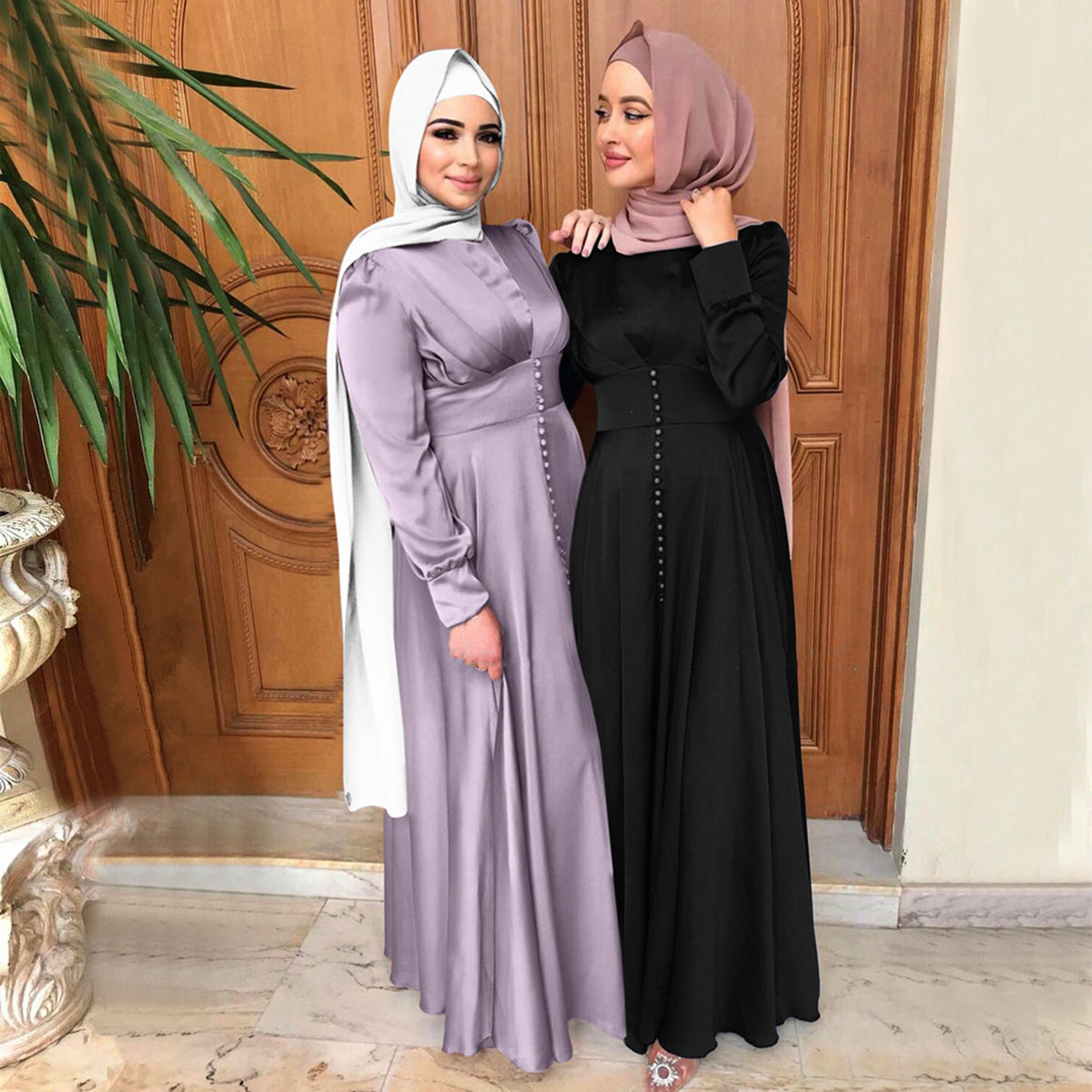 #412 muslim lady dress satin elegant long dress