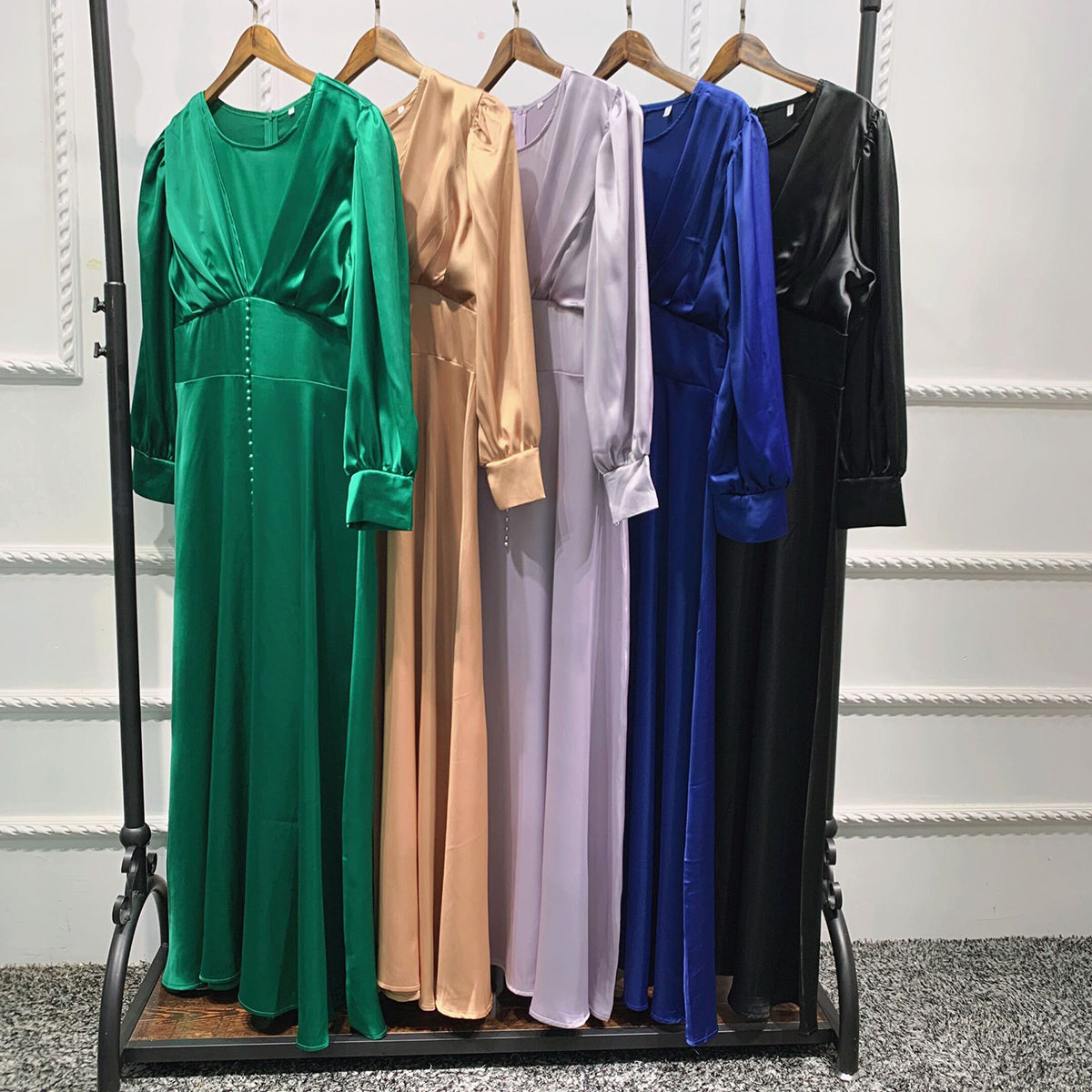 #412 muslim lady dress satin elegant long dress